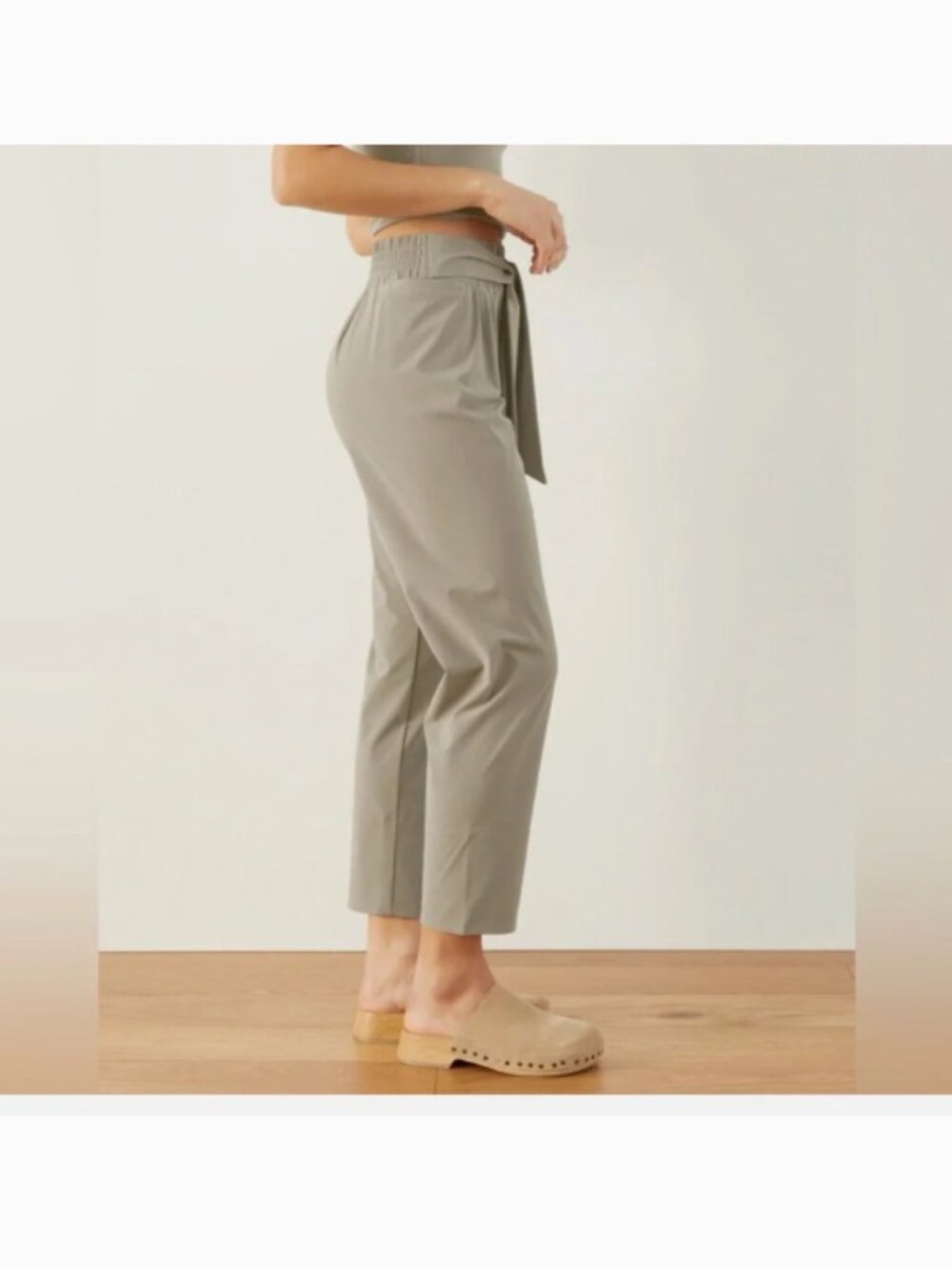 ADAY Easy Days Pants | Khaki Green Tie Waist Cropped Pants | Size Medium - Picture 4 of 7
